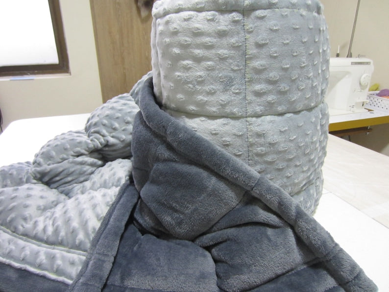 Weighted Blanket, Anxiety Relief, Insomnia, Brother Gift. Grey Minky