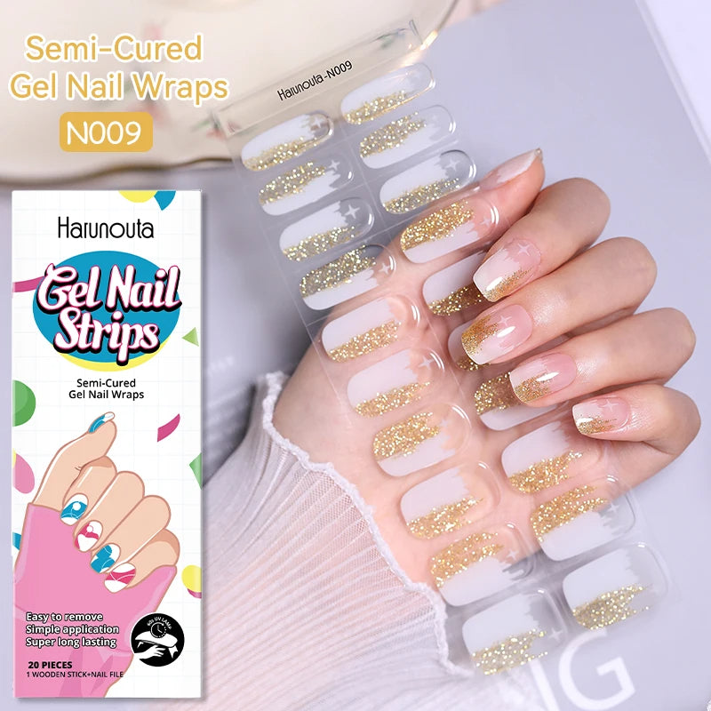 20 Tips Glitter Lines Semi-Cured Gel Nail Sticker