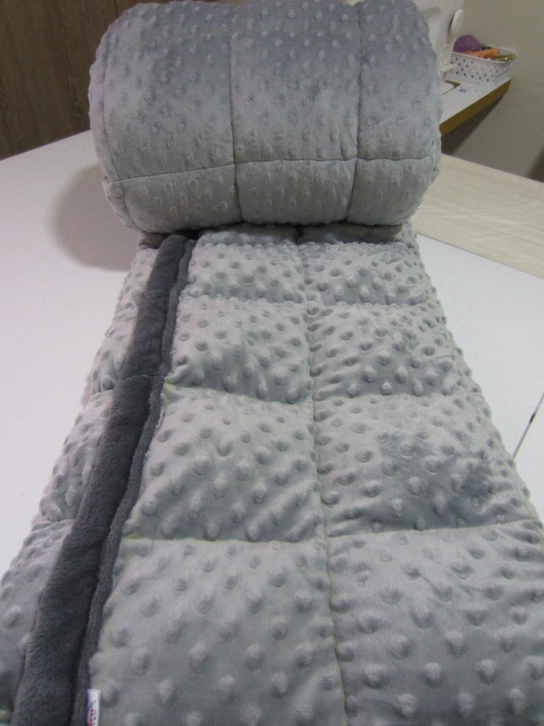 Weighted Blanket, Anxiety Relief, Insomnia, Brother Gift. Grey Minky