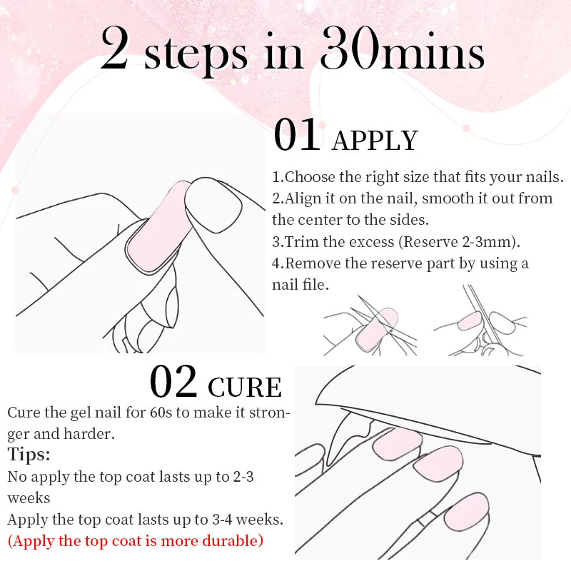 20 Tips Gradient French Semi-Cured Gel Nail Sticker